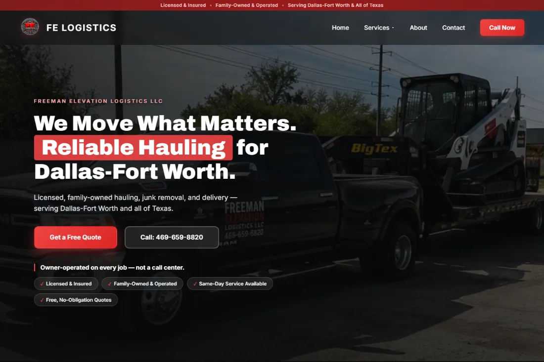 Freeman Elevation Logistics website preview