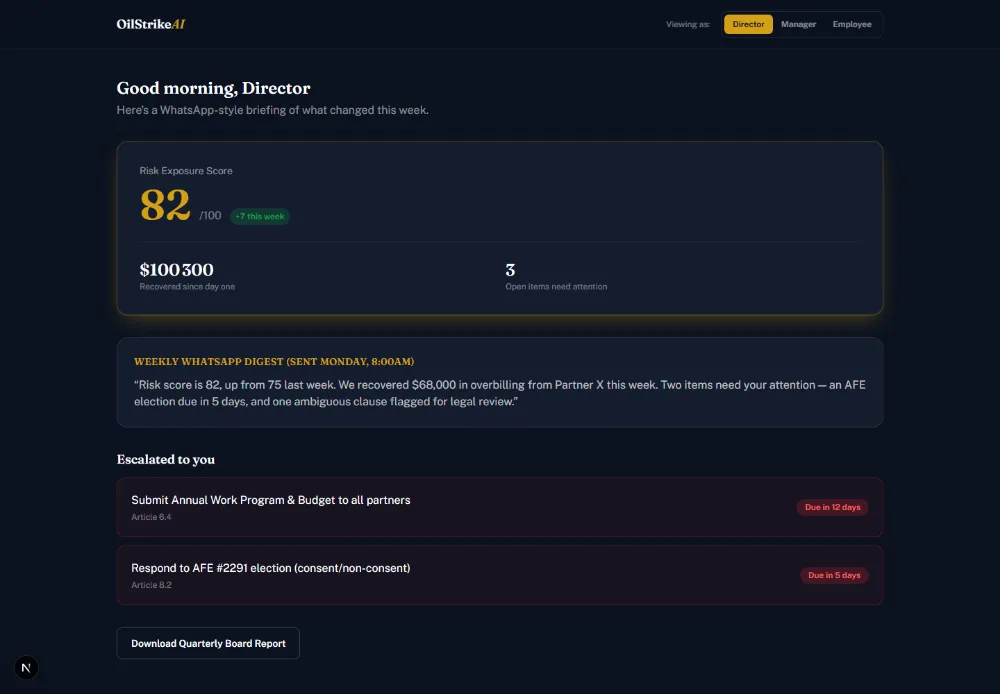 OilStrikeAI director dashboard preview