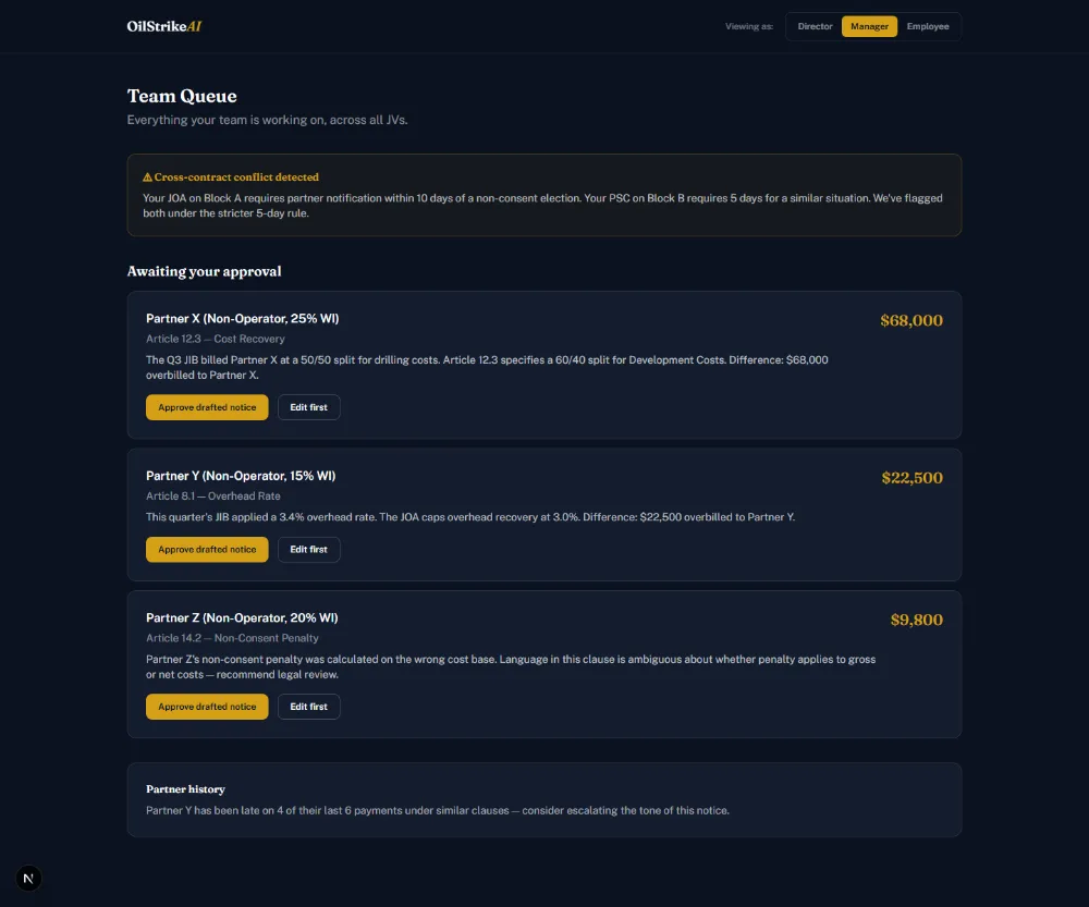 OilStrikeAI manager dashboard