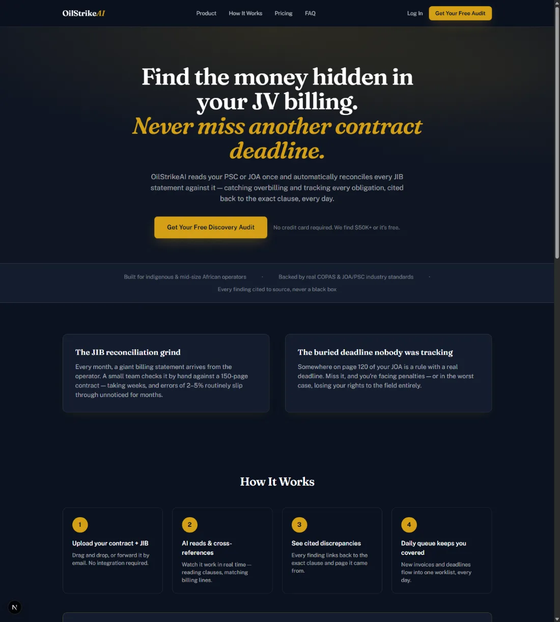 OilStrikeAI landing page